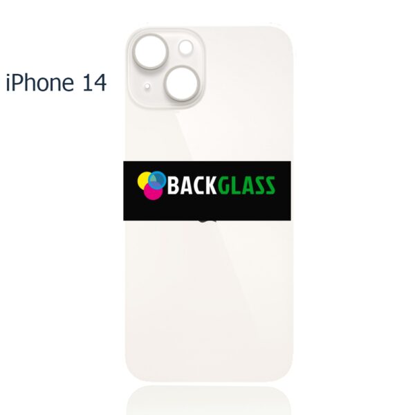 iPhone 14 Back Glass With Metal Plate (Large Camera Hole) (White)